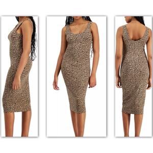 Leopard Print Bodycon Midi Dress PM /Minimalist 90s Chic Stretch Tank Dress